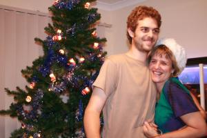 Aidan Alison by the christmas tree 2008 fs